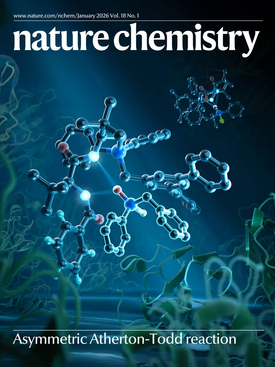 Nature Chemistry Atherton–Todd 不对称催化与磷手性化学封面视觉设计